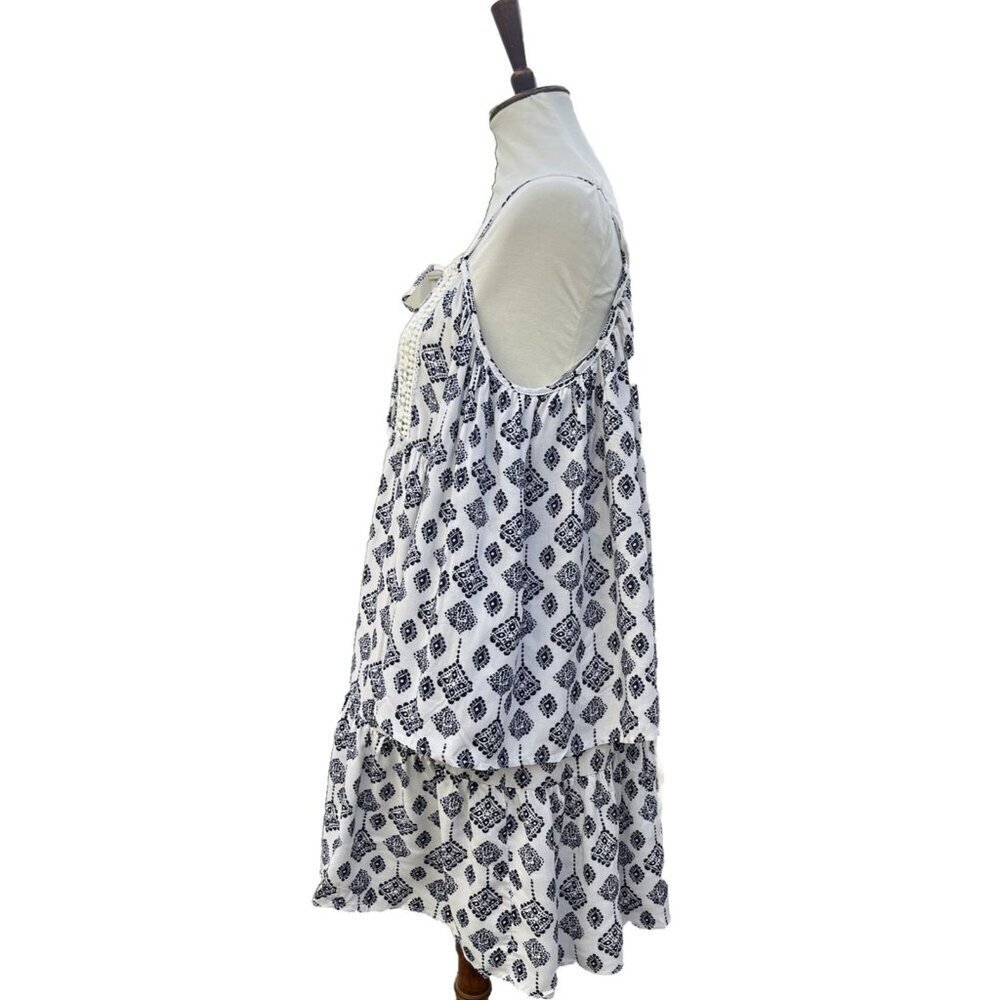 Glamorous Tile Print Cold Shoulder Mini Dress Size Small Lace Insert - Picture 9 of 14